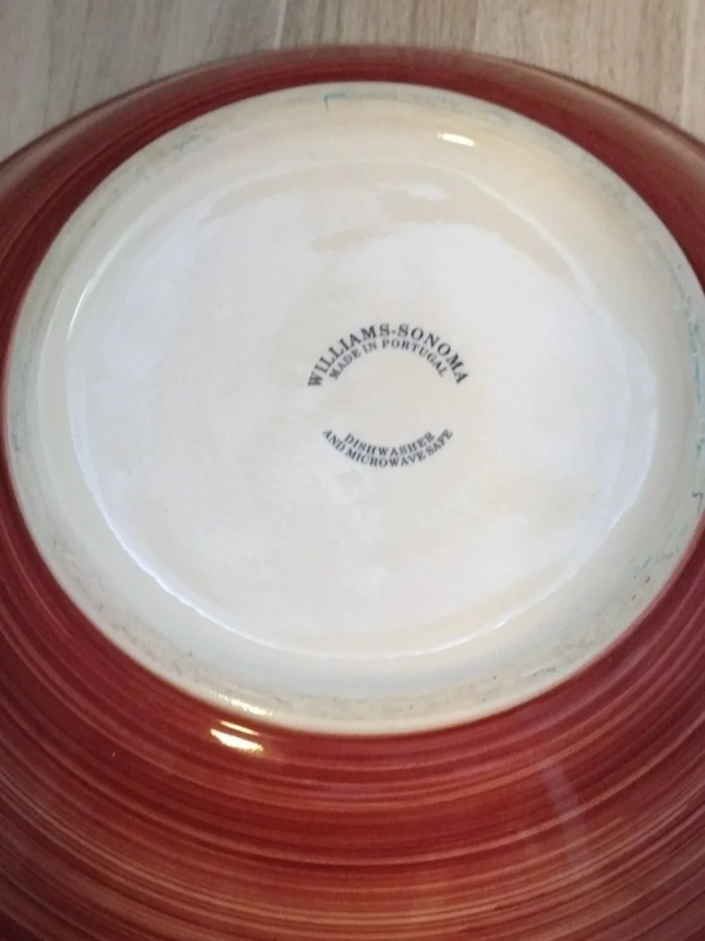 Williams Sonoma Ceramic Serving Bowls with Red Rim and Olive Motif